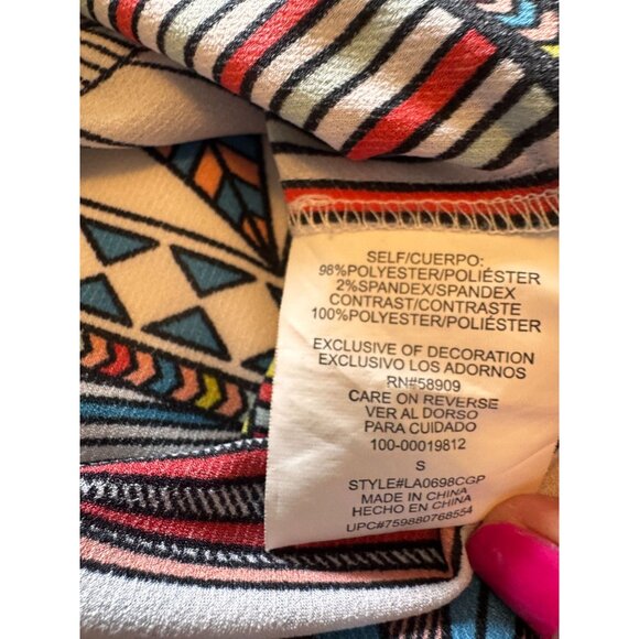 Gibson Latimer Womens S Tribal Geometric Print Top With Red Trim & Tassels Boho - Picture 4 of 10